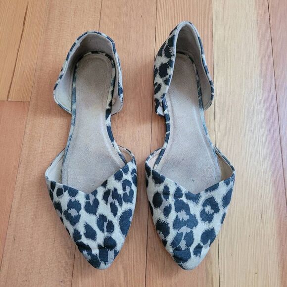 Old Navy pointed toe leopard print d'orsay flats preppy neutral office workwear - Picture 1 of 10
